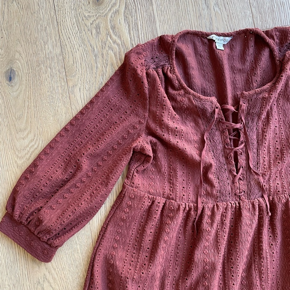 FRYE AND CO. Women's Long Sleeve boho rust Brick brown Dress - Picture 3 of 5